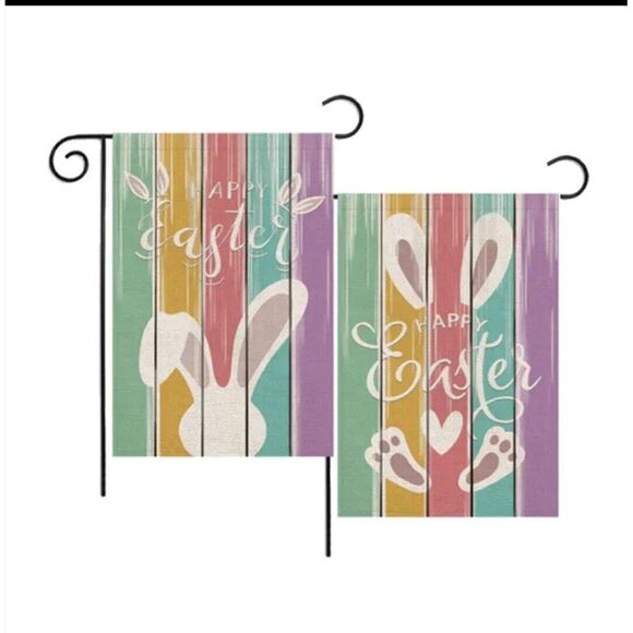 Other - NEW Home‎ & Garden 2Piece Easter Garden Flag, Happy Easter on painted Fence.